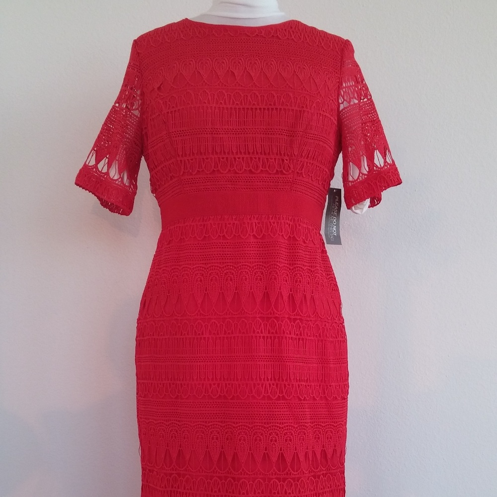 Red lace cocktail dress